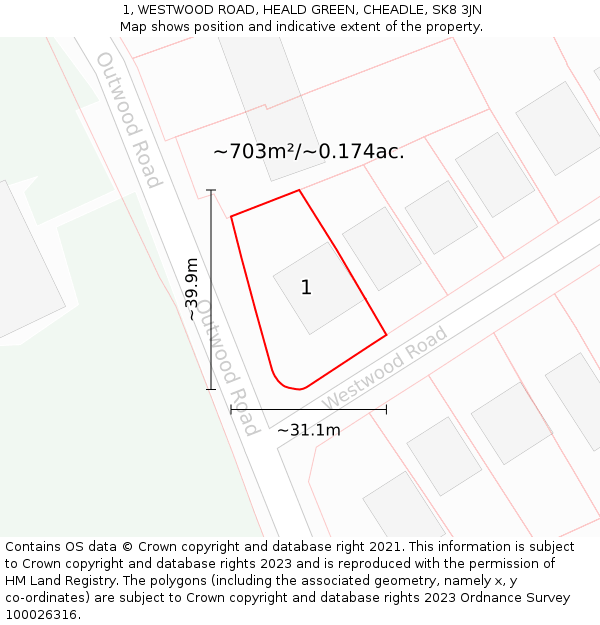 1, WESTWOOD ROAD, HEALD GREEN, CHEADLE, SK8 3JN: Plot and title map