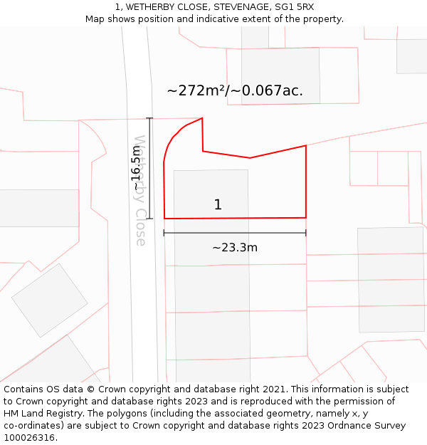 1, WETHERBY CLOSE, STEVENAGE, SG1 5RX: Plot and title map