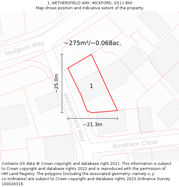 1, WETHERSFIELD WAY, WICKFORD, SS11 8XX: Plot and title map