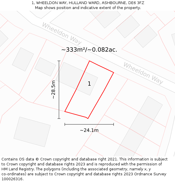 1, WHEELDON WAY, HULLAND WARD, ASHBOURNE, DE6 3FZ: Plot and title map