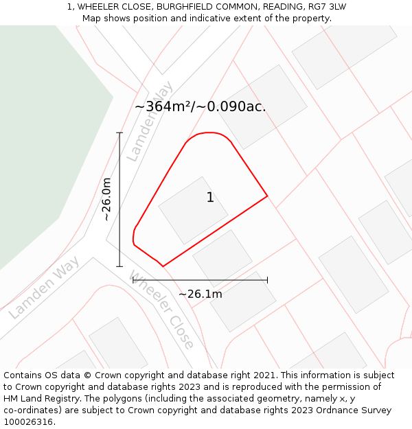 1, WHEELER CLOSE, BURGHFIELD COMMON, READING, RG7 3LW: Plot and title map