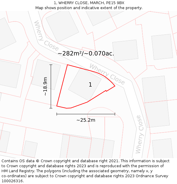 1, WHERRY CLOSE, MARCH, PE15 9BX: Plot and title map