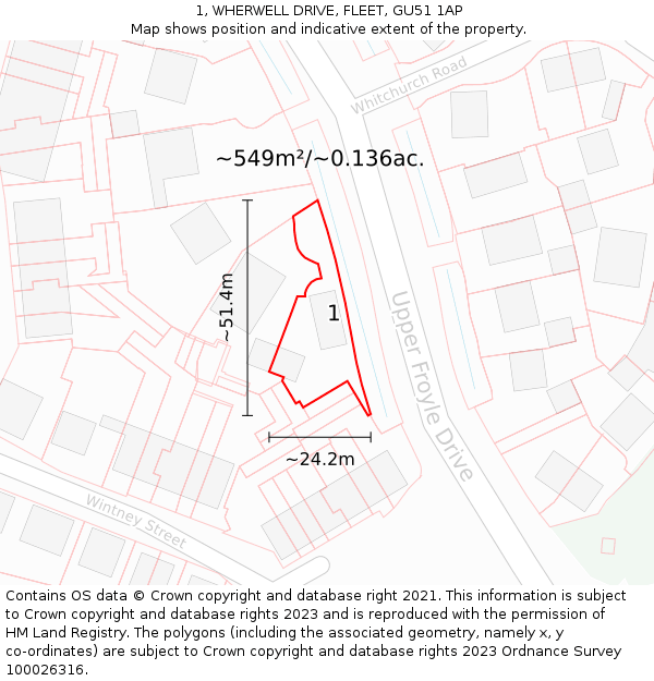 1, WHERWELL DRIVE, FLEET, GU51 1AP: Plot and title map