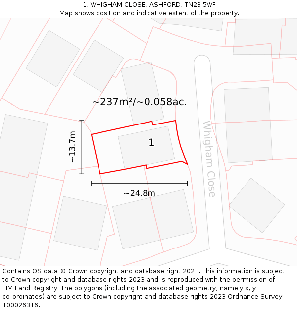 1, WHIGHAM CLOSE, ASHFORD, TN23 5WF: Plot and title map
