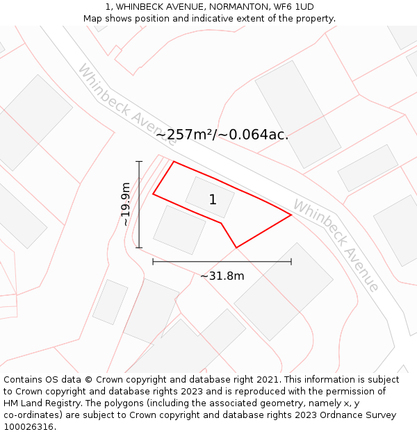 1, WHINBECK AVENUE, NORMANTON, WF6 1UD: Plot and title map