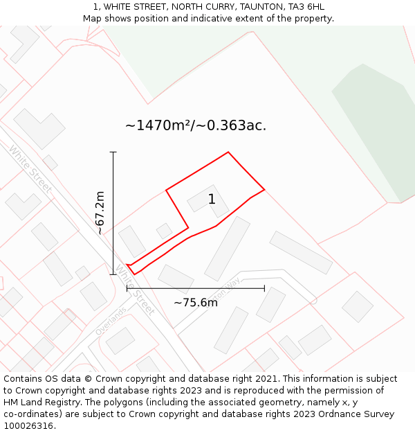 1, WHITE STREET, NORTH CURRY, TAUNTON, TA3 6HL: Plot and title map