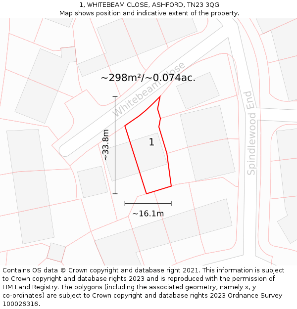 1, WHITEBEAM CLOSE, ASHFORD, TN23 3QG: Plot and title map