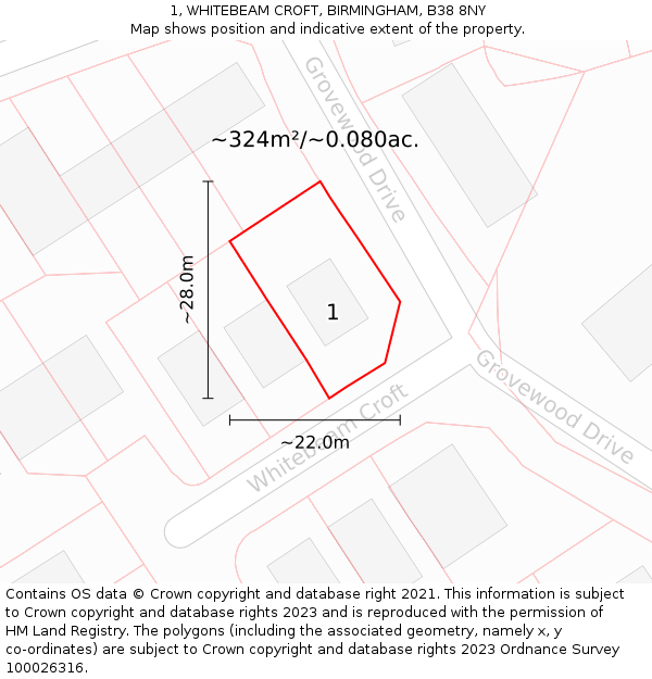 1, WHITEBEAM CROFT, BIRMINGHAM, B38 8NY: Plot and title map