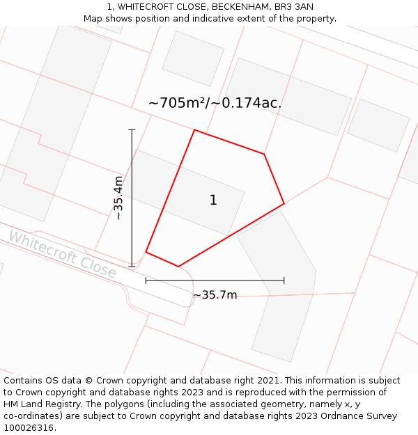 1, WHITECROFT CLOSE, BECKENHAM, BR3 3AN: Plot and title map
