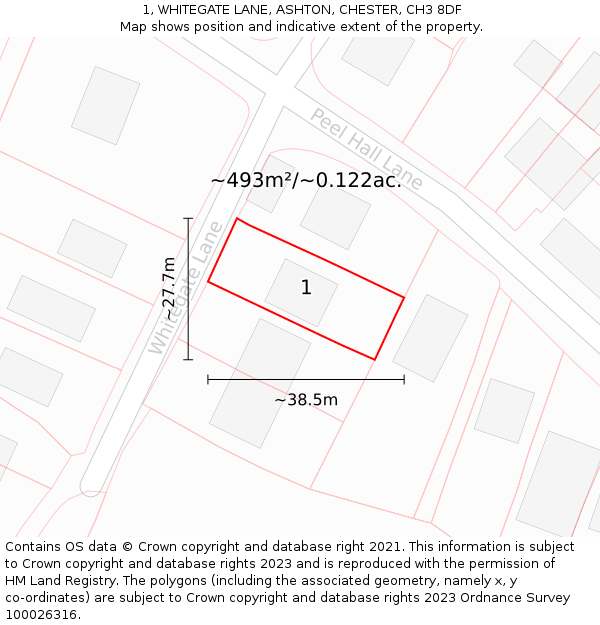 1, WHITEGATE LANE, ASHTON, CHESTER, CH3 8DF: Plot and title map