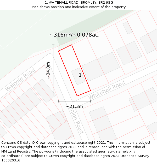 1, WHITEHALL ROAD, BROMLEY, BR2 9SG: Plot and title map