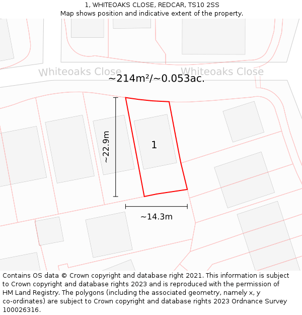 1, WHITEOAKS CLOSE, REDCAR, TS10 2SS: Plot and title map