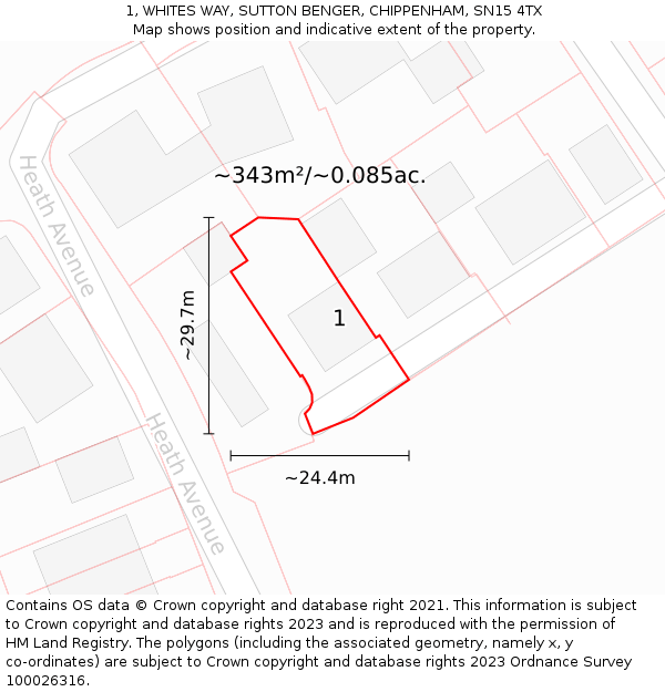 1, WHITES WAY, SUTTON BENGER, CHIPPENHAM, SN15 4TX: Plot and title map