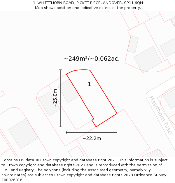 1, WHITETHORN ROAD, PICKET PIECE, ANDOVER, SP11 6QN: Plot and title map