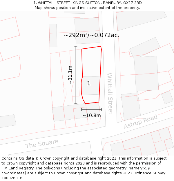 1, WHITTALL STREET, KINGS SUTTON, BANBURY, OX17 3RD: Plot and title map