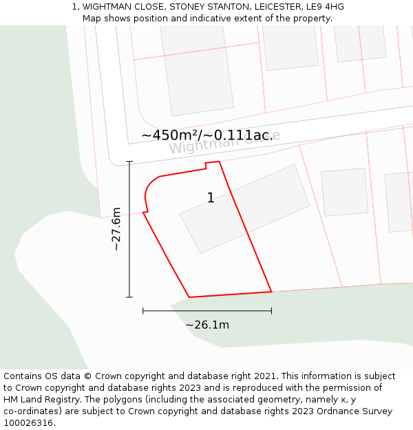 1, WIGHTMAN CLOSE, STONEY STANTON, LEICESTER, LE9 4HG: Plot and title map