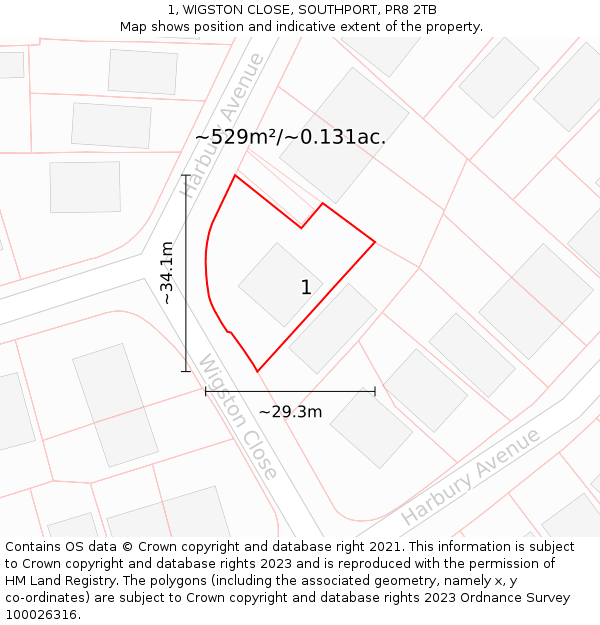 1, WIGSTON CLOSE, SOUTHPORT, PR8 2TB: Plot and title map