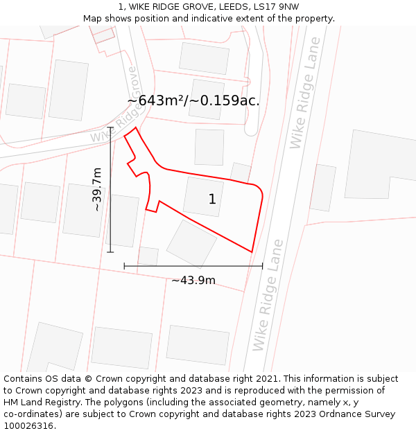 1, WIKE RIDGE GROVE, LEEDS, LS17 9NW: Plot and title map