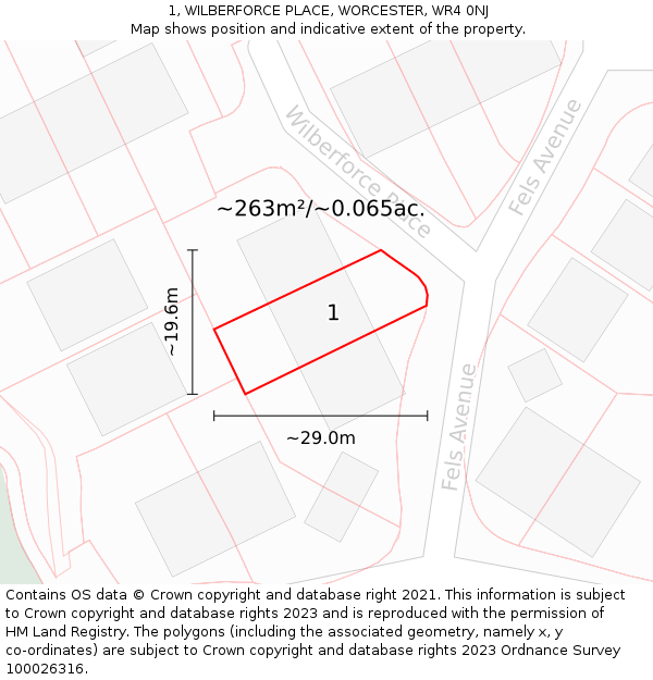1, WILBERFORCE PLACE, WORCESTER, WR4 0NJ: Plot and title map