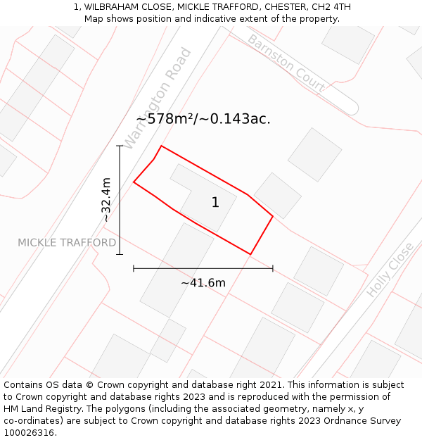 1, WILBRAHAM CLOSE, MICKLE TRAFFORD, CHESTER, CH2 4TH: Plot and title map