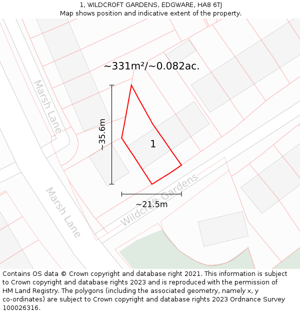 1, WILDCROFT GARDENS, EDGWARE, HA8 6TJ: Plot and title map