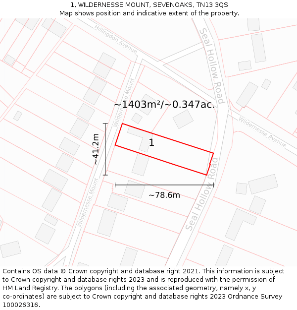 1, WILDERNESSE MOUNT, SEVENOAKS, TN13 3QS: Plot and title map