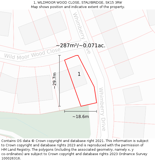 1, WILDMOOR WOOD CLOSE, STALYBRIDGE, SK15 3RW: Plot and title map