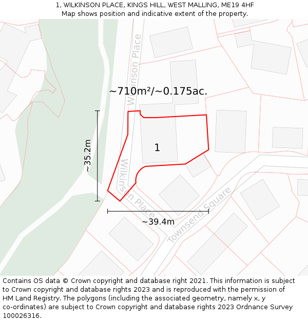 1, WILKINSON PLACE, KINGS HILL, WEST MALLING, ME19 4HF: Plot and title map