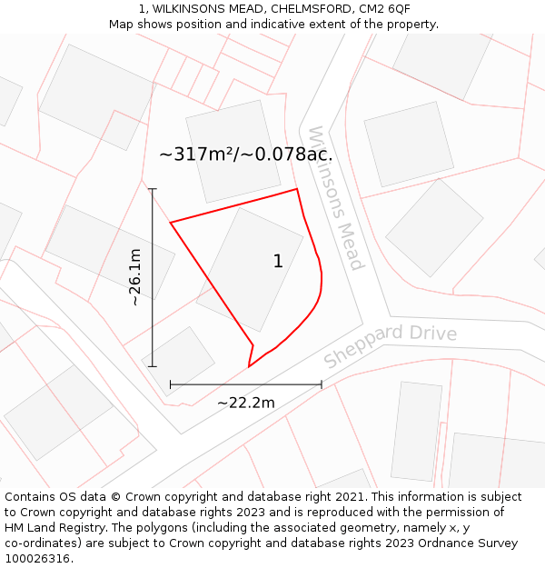 1, WILKINSONS MEAD, CHELMSFORD, CM2 6QF: Plot and title map