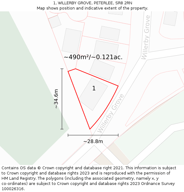 1, WILLERBY GROVE, PETERLEE, SR8 2RN: Plot and title map