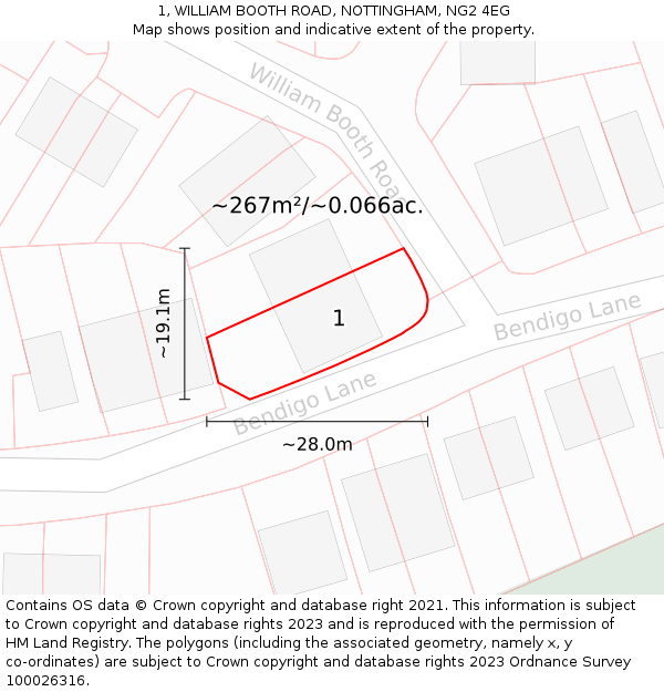 1, WILLIAM BOOTH ROAD, NOTTINGHAM, NG2 4EG: Plot and title map