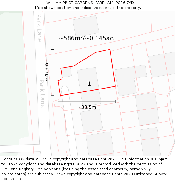 1, WILLIAM PRICE GARDENS, FAREHAM, PO16 7YD: Plot and title map