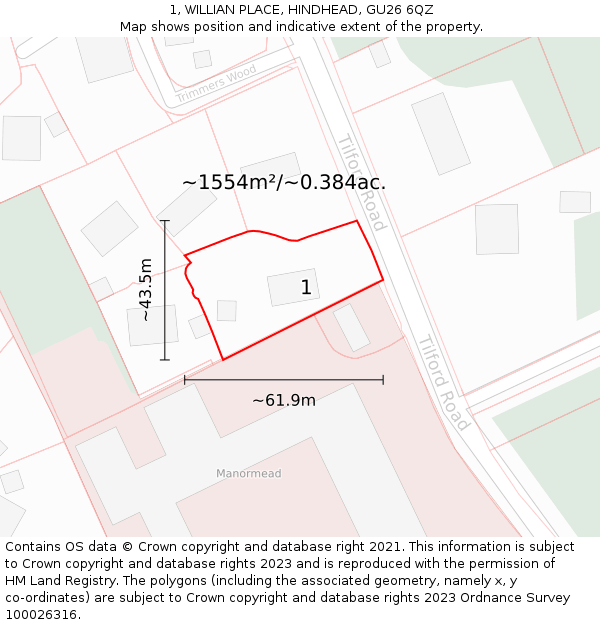 1, WILLIAN PLACE, HINDHEAD, GU26 6QZ: Plot and title map