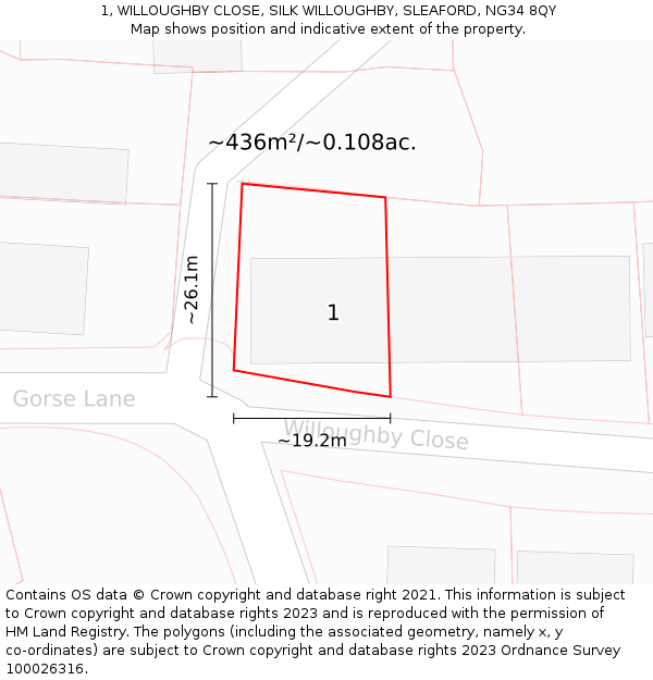 1, WILLOUGHBY CLOSE, SILK WILLOUGHBY, SLEAFORD, NG34 8QY: Plot and title map