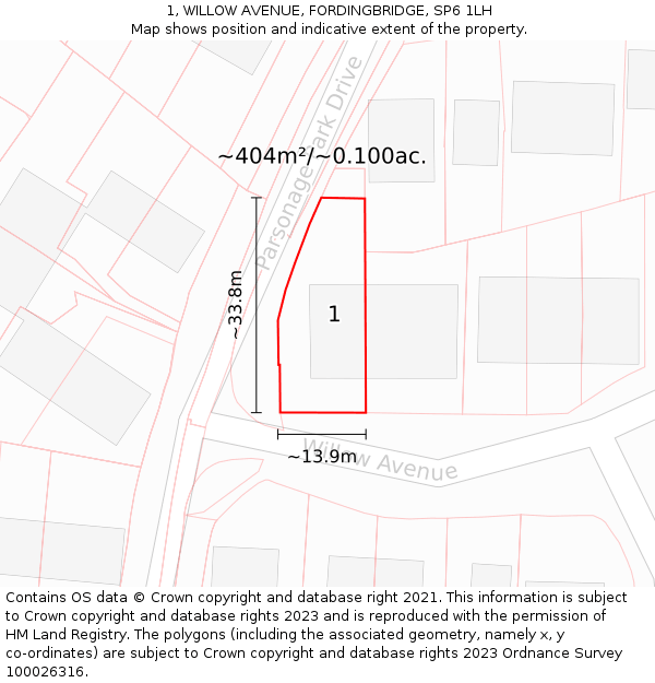 1, WILLOW AVENUE, FORDINGBRIDGE, SP6 1LH: Plot and title map