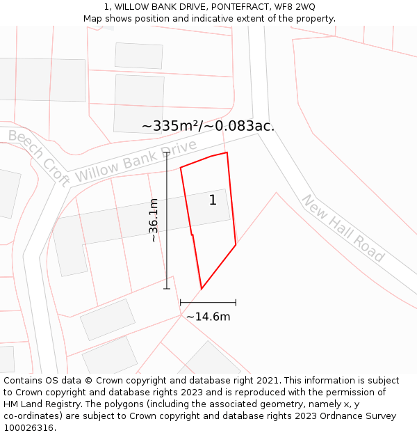 1, WILLOW BANK DRIVE, PONTEFRACT, WF8 2WQ: Plot and title map