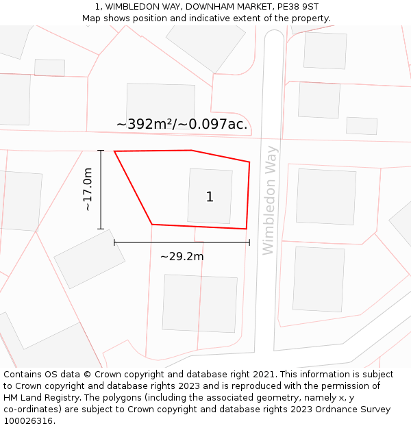 1, WIMBLEDON WAY, DOWNHAM MARKET, PE38 9ST: Plot and title map