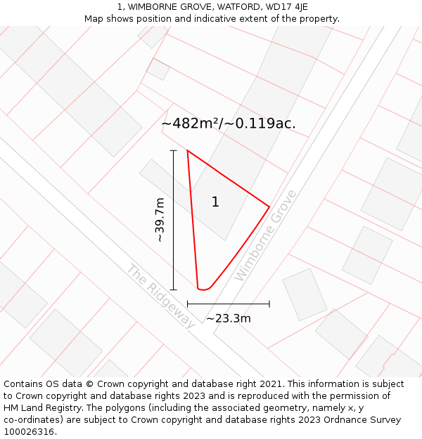 1, WIMBORNE GROVE, WATFORD, WD17 4JE: Plot and title map
