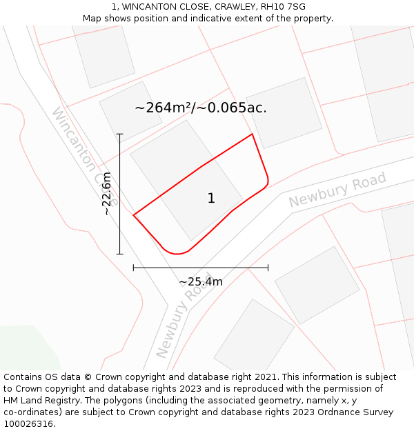 1, WINCANTON CLOSE, CRAWLEY, RH10 7SG: Plot and title map