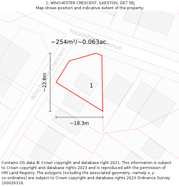 1, WINCHESTER CRESCENT, ILKESTON, DE7 5EJ: Plot and title map