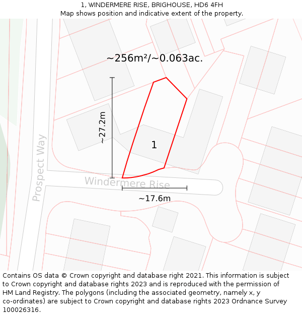 1, WINDERMERE RISE, BRIGHOUSE, HD6 4FH: Plot and title map