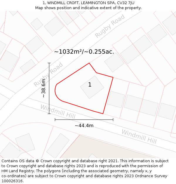 1, WINDMILL CROFT, LEAMINGTON SPA, CV32 7JU: Plot and title map