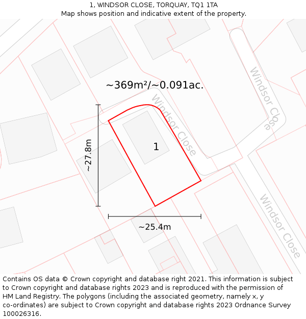 1, WINDSOR CLOSE, TORQUAY, TQ1 1TA: Plot and title map