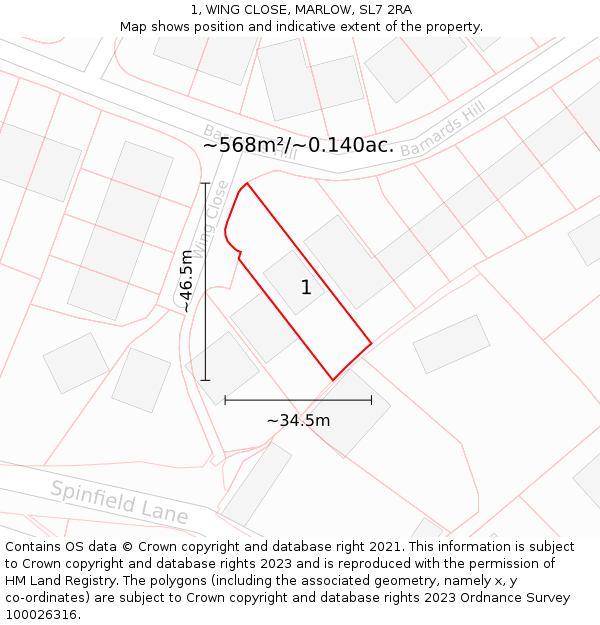 1, WING CLOSE, MARLOW, SL7 2RA: Plot and title map