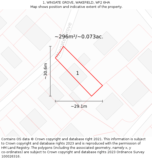 1, WINGATE GROVE, WAKEFIELD, WF2 6HA: Plot and title map