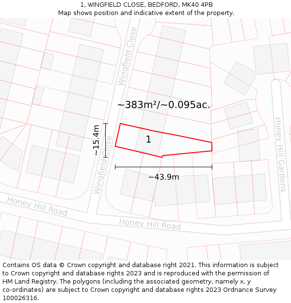 1, WINGFIELD CLOSE, BEDFORD, MK40 4PB: Plot and title map