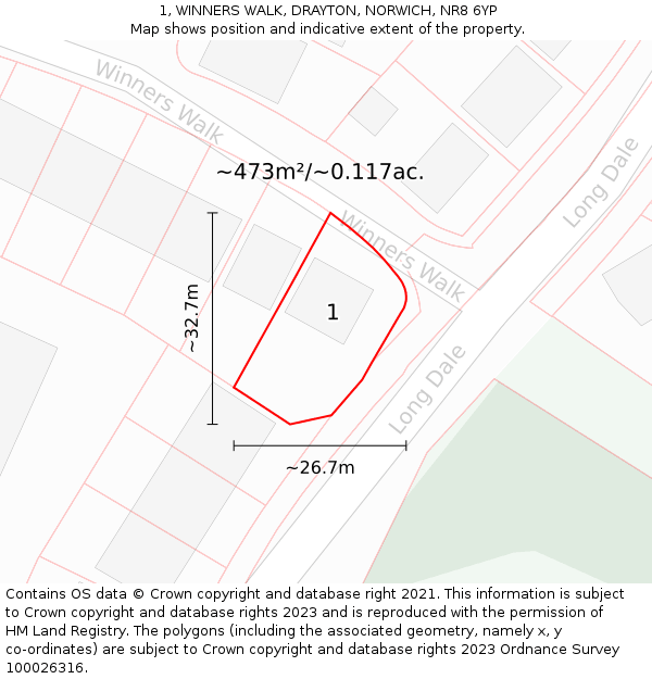 1, WINNERS WALK, DRAYTON, NORWICH, NR8 6YP: Plot and title map