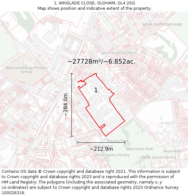 1, WINSLADE CLOSE, OLDHAM, OL4 2SG: Plot and title map