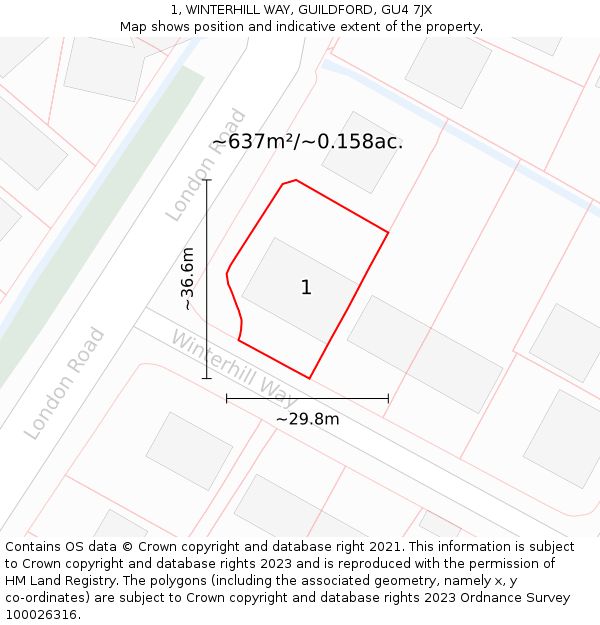 1, WINTERHILL WAY, GUILDFORD, GU4 7JX: Plot and title map