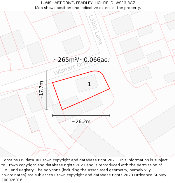 1, WISHART DRIVE, FRADLEY, LICHFIELD, WS13 8GZ: Plot and title map